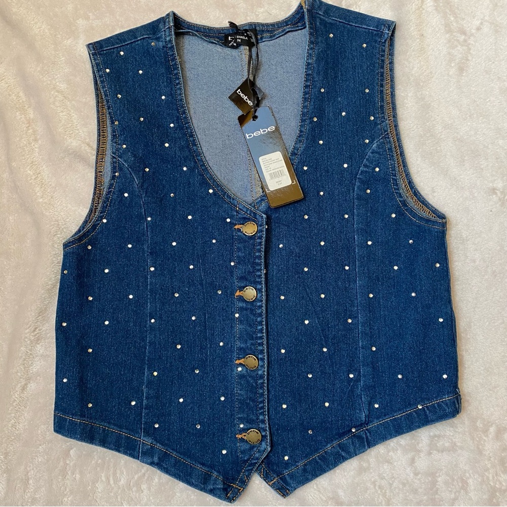 NWT Bebe Denim Vest with Rhinestone Studs